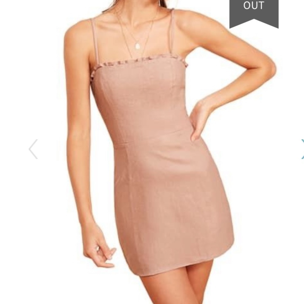 Reformation Ava Ruffle Linen Mini Dress